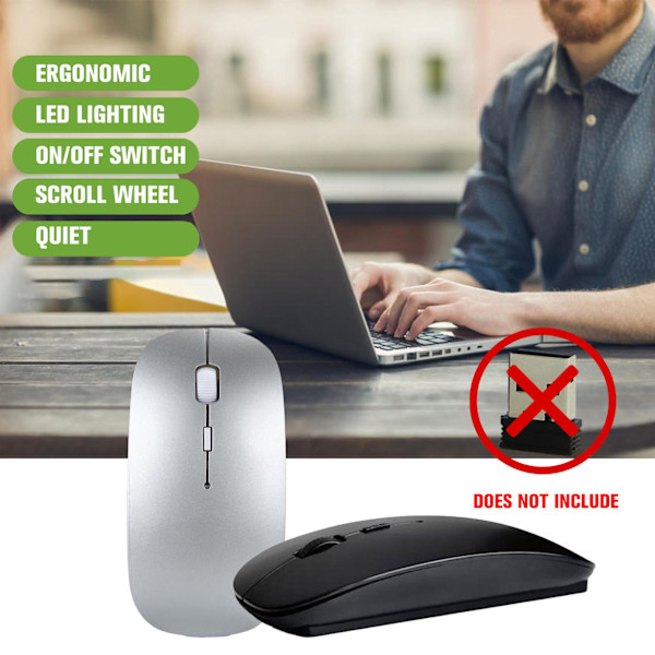 Trådlös Bluetooth-mus för dator, tyst mus, ergonomisk mus, optisk `UK. black One-size