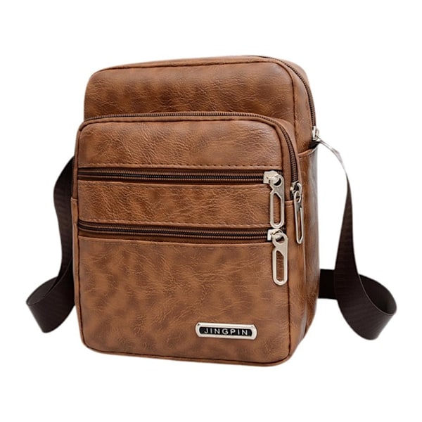 Enkel Crossbody-väska i PU-läder för män, flera lager, stor kapacitet, fritid R0a8 Brown onesize