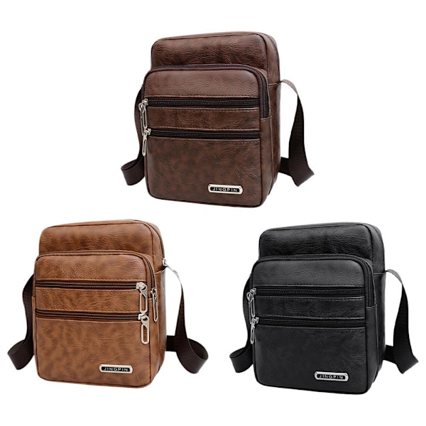Enkel Crossbody-väska i PU-läder för män, flera lager, stor kapacitet, fritid R0a8 Brown onesize