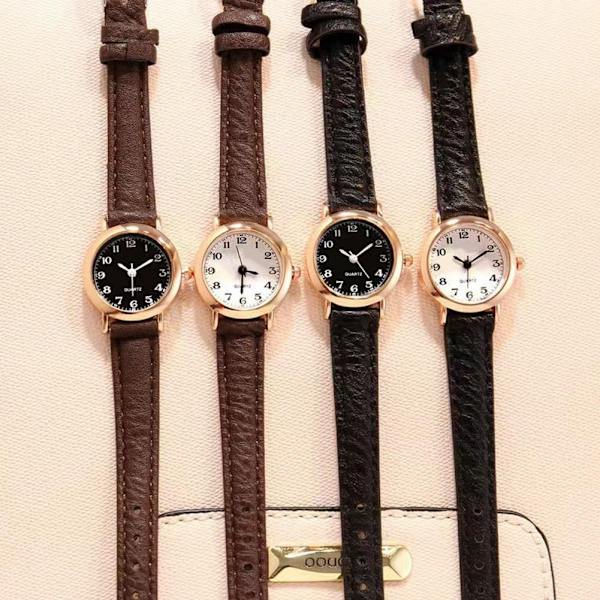 Vintage Liten Rund Urtavla PU Läder Klocka Dam Armbandsur Retro Casual Mode H1h9 White Brown