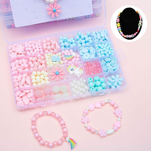 1 SET Barn DIY Pärlset Leksak Flicka Handgjorda Pärlor Pärlset Armband Kit Halsband Tillbehör S0L7 C 1set