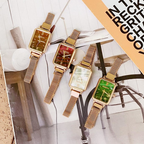 Ny Fyrkantig Magnetisk Spänne Kvarts Klocka Mode Rostfritt Armbandsur För Kvinnor Kreativ Gåva S2I3 Red One size