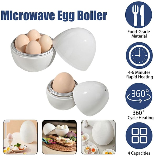 Mikrovågsugn Äggkokare 1/4 Ägg Pod Avtagbar Skalverktyg Ångkokare S4W8  white 1pcs