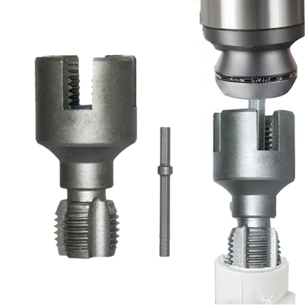 Integrerat gängverktyg för rör, invändigt och utvändigt, 1/2'' och 3/4'' vattenrör, integrerad gängare, elektrisk borrkompatibel SilveryC 2PC