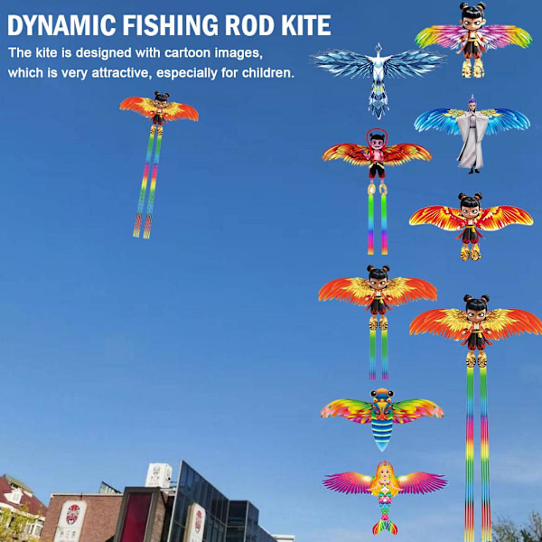 Mini tecknad drake för barn med fiskespö, handhållen vinddrake med spö Butterfly with fishing rod