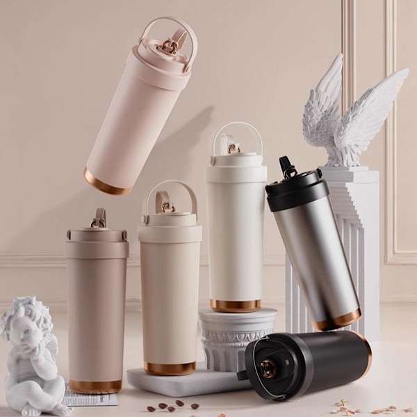 Dubbelväggig Keramisk Isolerad Mugg, Resemugg För Kalla Drycker pink 750ml