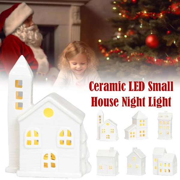 Julby-set, Keramiska LED-upplysta julbyhus, Vita porslinsbyhus, Julstadsscen skrivbordsdekoration RH2251 one-size 3pcs