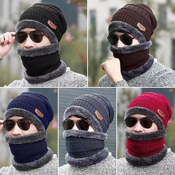 Ny Stil Herr Vinter Plus Sammet Förtjockad Mössa Halsduk Skydd Mössa Halsduk Varm Kall Mössa Öra P8r9 Red One size