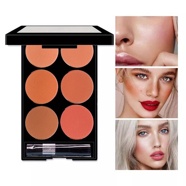 6 Färger Puder Rouge Smink Matt Rouge Palett Naturlig Smink Rouge Skimmer Palett Holding S4o0