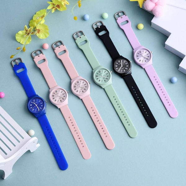 Silikon Gummi Jelly Färger Armbandsur Regnbågs Klocka Barn Nya E7 Green One size