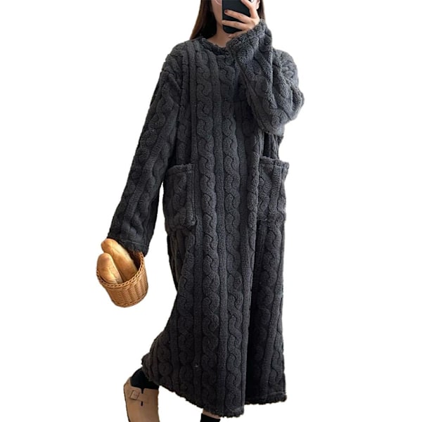 Kvinnor Vinter Tjock Nattlinne Mjuk Korall Sammet Långärmad S Blue One size
