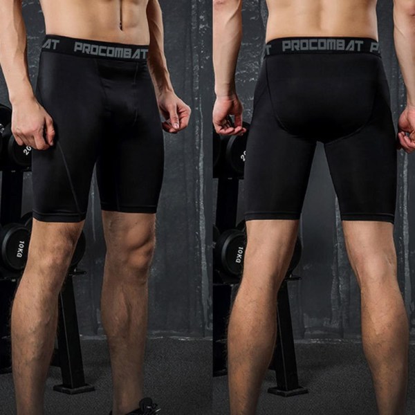 Kompressionsbyxor Sportshorts Elastiska män Snabbtorkande Breat black L