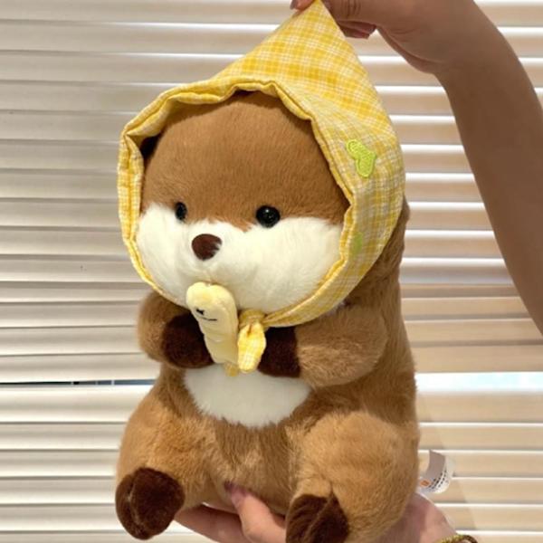 30 cm Tecknad Utter Med Hatt Fisk Plyschleksaker Mjuka Härliga Fyllda Kuddar Dockor För Födelsedag G5G0 kerchief One size