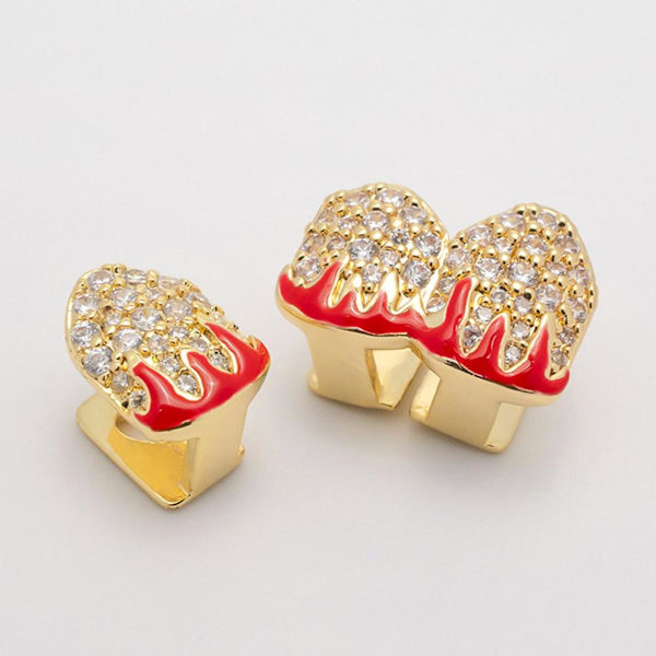 Enkel & Dubbel Full Zirkonium Guld Tänder Hip-hop Elektroplätering Flamma Q7R7 Silvery2 1pcs