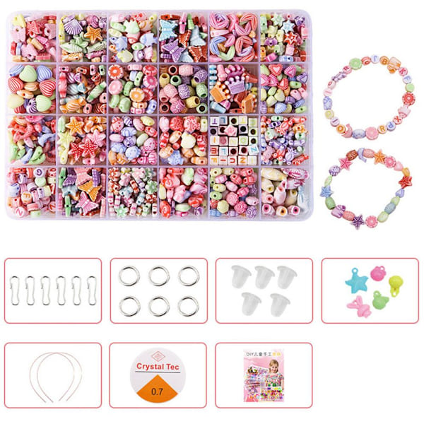 1 SET Barn DIY Pärlset Leksak Flicka Handgjorda Pärlor Pärlset Armband Kit Halsband Tillbehör S0L7 B 1set