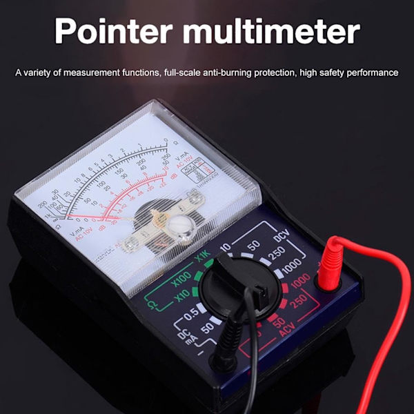 MF-110A AC/DC Analog Multimeter, 1000V Voltmeter, OHM-mätare, Amperemeter med testkablar, Kompakt digital spänningstestare, Batteri ingår för E