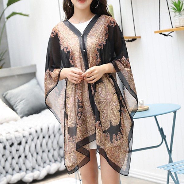Strandponcho Omslagsklänning för Kvinnor Perfekt Sommar Bikini Kaftan Badkläder Z1 black One-size
