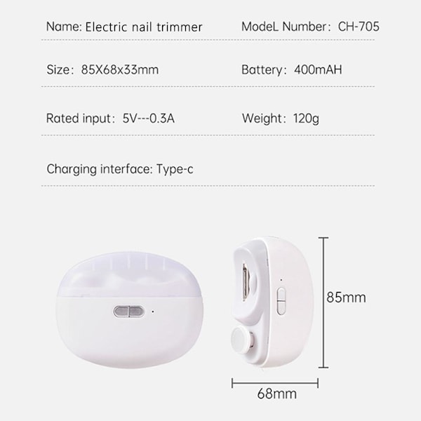 GINTBN 3 i 1 Automatisk Elektrisk Nagel med Polering, Automatiska Elektriska Tånagelklippare för Vuxna Seniorer Bebisar Människor, Elektrisk Nagel Klippare  white One size