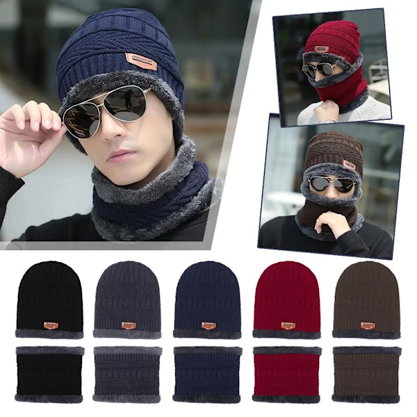 Ny Stil Herr Vinter Plus Sammet Förtjockad Mössa Halsduk Skydd Mössa Halsduk Varm Kall Mössa Öra P8r9 Red One size