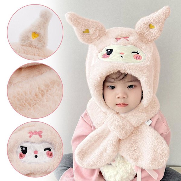 Vinter Söt Barnmössa Halsduk Hatt i ett stycke Varm Plyschmössa Tvådelad Q4d2 beige One size