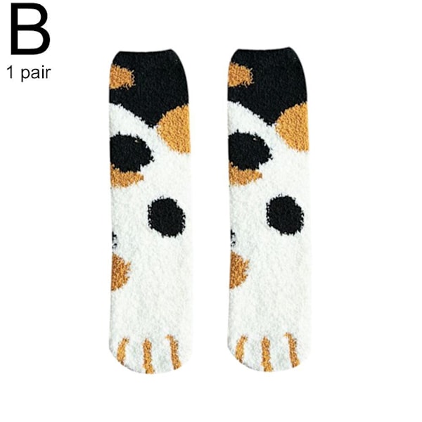 1 Par Varma Vinterstrumpor Flickor Katt Tassar Söta Tjocka Sov Varma Heta Golv^* 1 One size