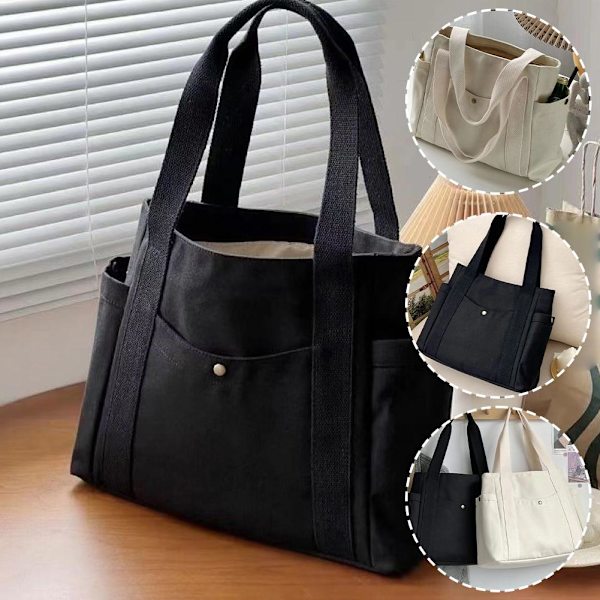 Canvasväska dam handväska axelväska högskolestudent stor handväska A7Q7 Black One size
