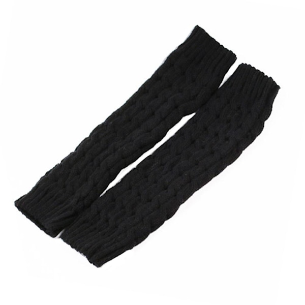 Dam Vinter Varma Benvärmare Kabelstickade Virkade Långa Strumpor F2G7 black One Size