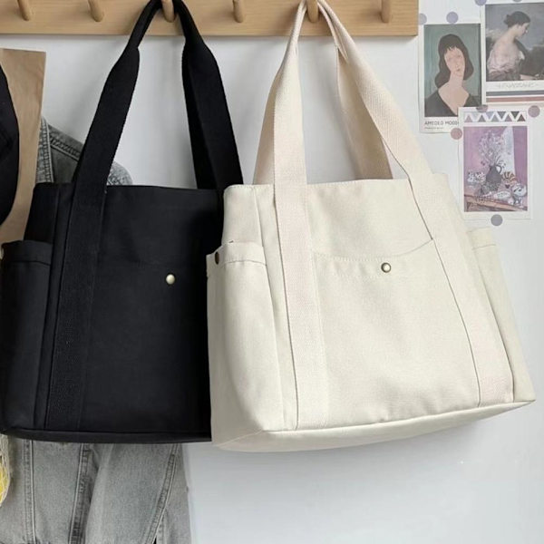 Canvasväska dam handväska axelväska universitetsstudent stor handväska A7Q7 White One size