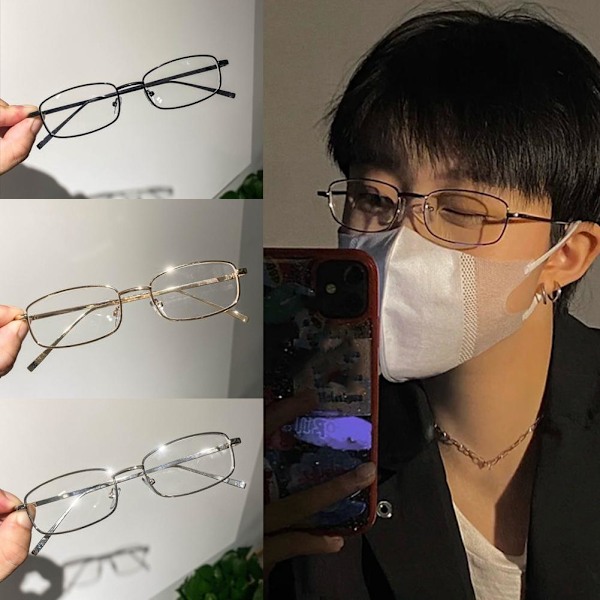 Guldtrådsglasögon Rektangulära Smala Bågar Glasögon Japansk Stil golden 1pcs