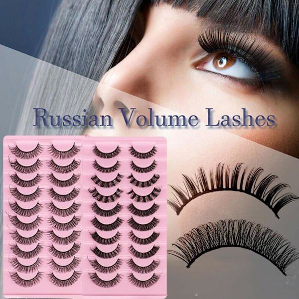 10 par ryska lösögonfransar D Mink Falska UK-ögonfransar Full R0F9 L0L7 DH06-04 10 pairs