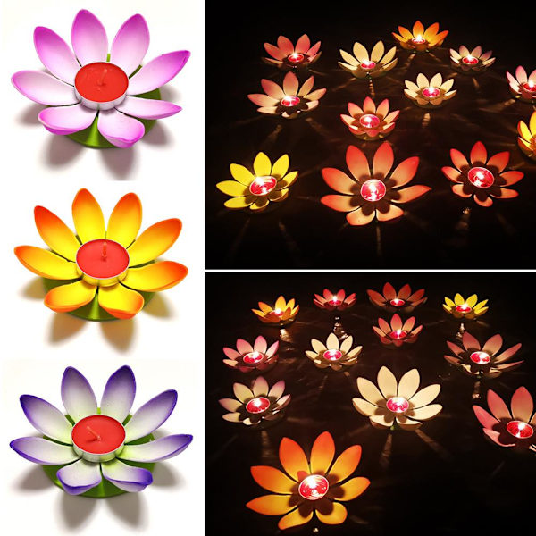 Flytande Vatten Lotus. Lampa Lotus. Önskelampa Utomhus Ljuslykta Festival Lam> Red 1pcs
