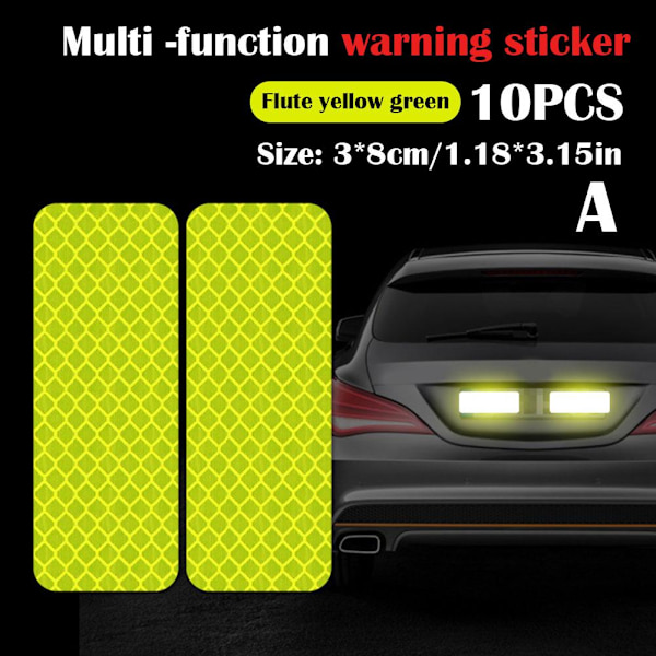 10 st färgglada bilreflexklistermärken Säkert reflekterande 10pcs yellow green one size
