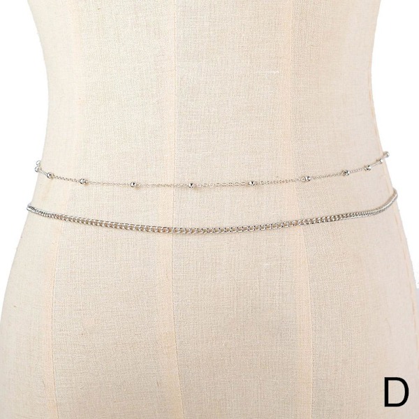Dubbellagers Metall Kroppskedja Midjekedja För Kvinnor Pärlor Halsband SilveryB 1pcs