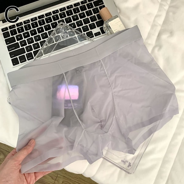 Sexiga genomskinliga boxershorts för män, sömlösa, se-igenom, is-silke under Black XL