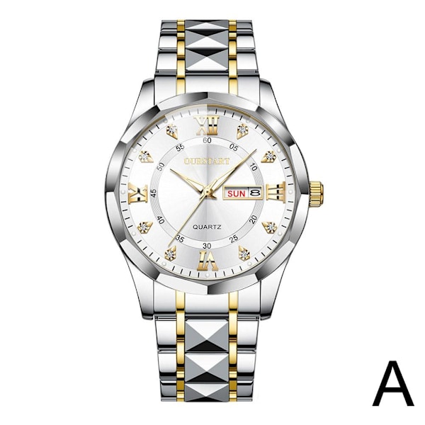 Originell Lyxig Dubbel Kalender Herrklocka Mode Vattentät Legering Herrklocka Självlysande D0o6 White One size