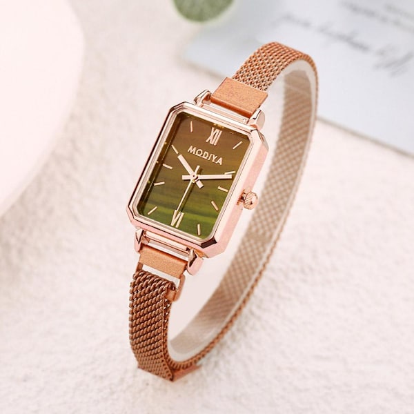 Ny Fyrkantig Magnetisk Spänne Kvarts Klocka Mode Rostfritt Armbandsur För Kvinnor Kreativ Gåva S2I3 Brown One size