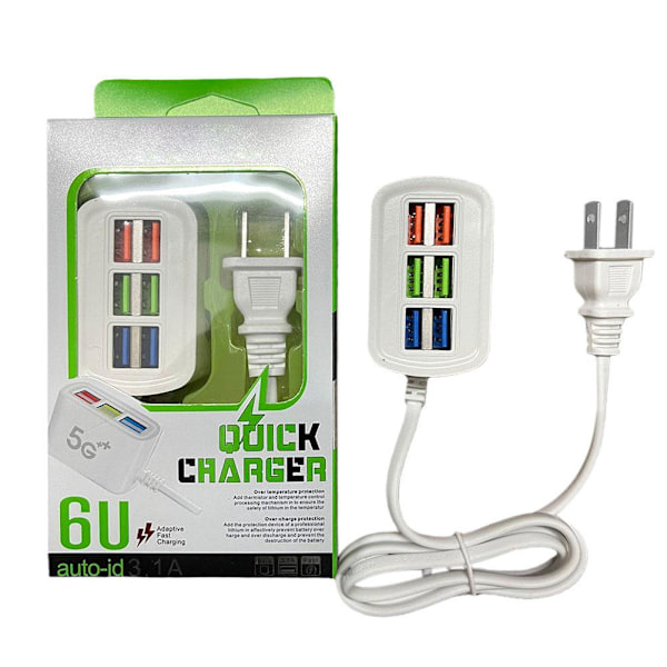 Universal USB-laddare för smartphone, 6 USB-portar, multi-port, laddningsstation