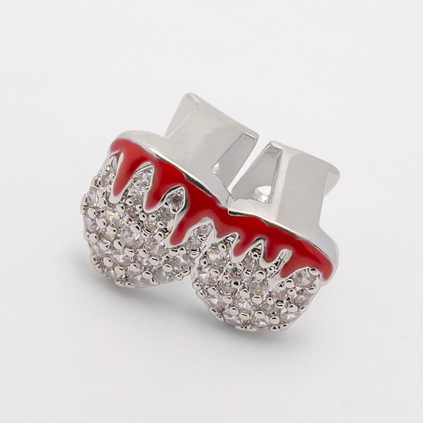 Enkel & Dubbel Full Zirkonium Guld Tänder Hip-hop Elektroplätering Flamma Q7R7 Silvery2 1pcs