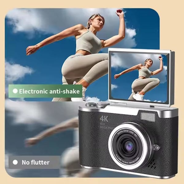 4K Digitalkamera för Foto, Portabel Retrokamera med Vridbar Skärm, Kompakt Retrokamera för Utomhusbruk White 1 set