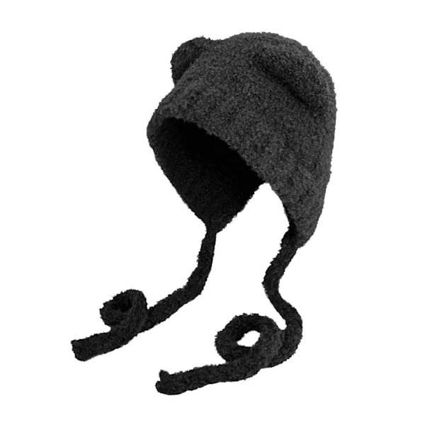 Varm Vinter Söt Björnöron Trapper Hatt Dam Tjejer Öronlapp Virkad Plysch Hatt V5 Black One size