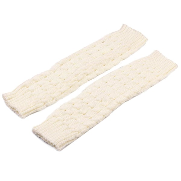 Dam Vinter Varma Benvärmare Kabelstickade Virkade Långa Strumpor F2G7 white One Size
