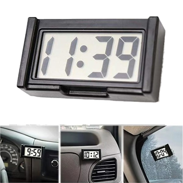 Digital bilklocka för instrumentbräda - Liten LED-klocka självhäftande mini-klocka för fordon Black One size