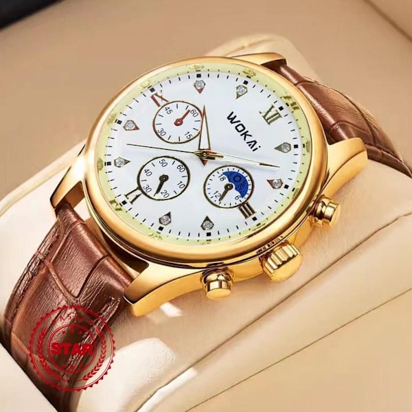 Enkel Herrklocka Lyx Stor Urtavla Mode Quartz Sport Herrklockor Business Klocka Vattentät L6K2 Golden White One size