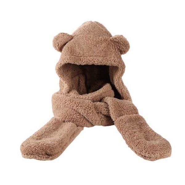 Varm Björn Öron Hatt Casual Plysch Hatt Halsduk Set Mode Vinter Björn Hatt Ny C9 U9M9 coffee One size
