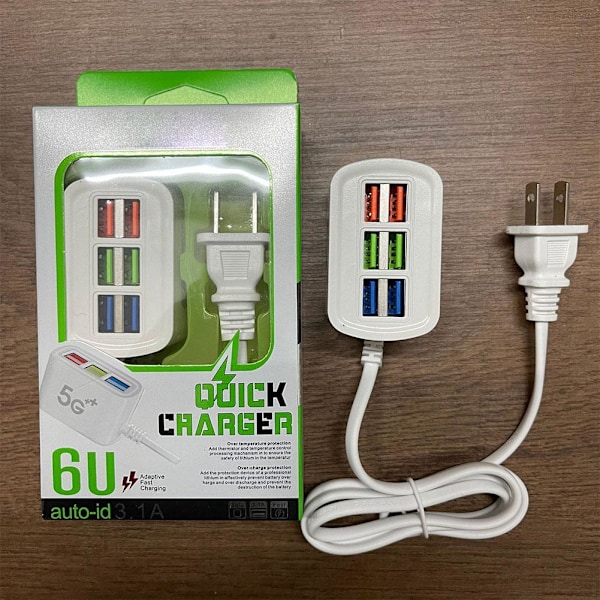 Universal USB-laddare för smartphone, 6 USB-portar, multi-port, laddningsstation