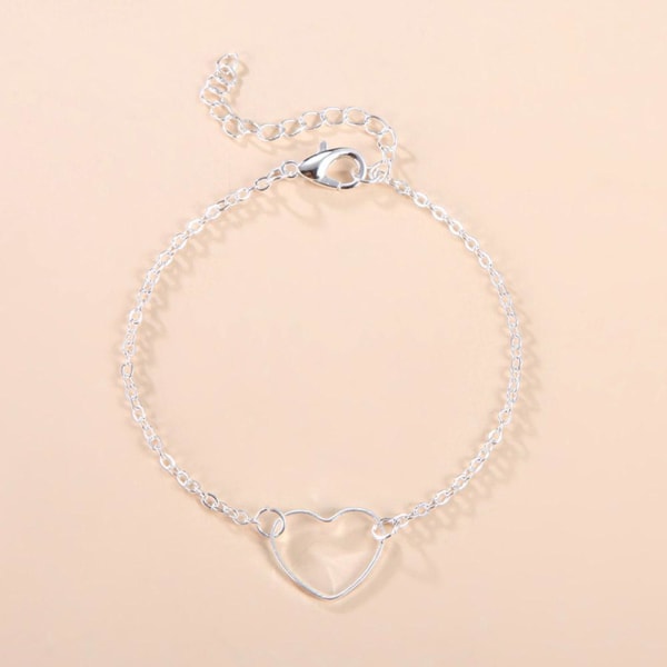 Mode Hollow Heart Chain Armband Justerbar Armring Kvinnor Jewe Silver One size