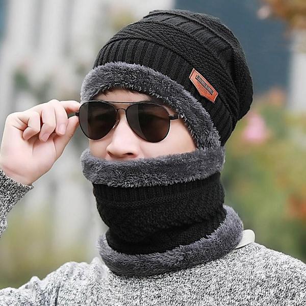 Ny Stil Herr Vinter Plus Sammet Förtjockad Mössa Halsduk Skydd Mössa Halsduk Varm Kall Mössa Öra P8r9 Red One size