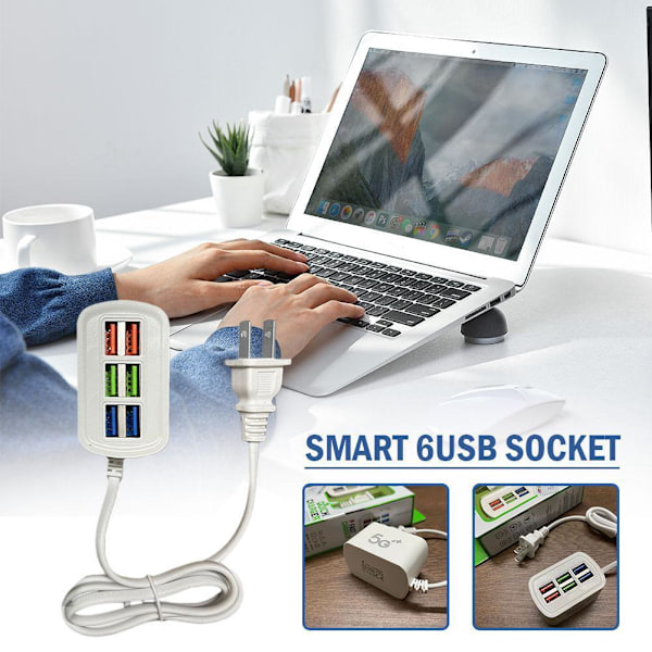 Universal USB-laddare för smartphone, 6 USB-portar, multi-port, laddningsstation