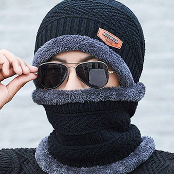 Ny Stil Herr Vinter Plus Sammet Förtjockad Mössa Halsduk Skydd Mössa Halsduk Varm Kall Mössa Öra P8r9 Red One size