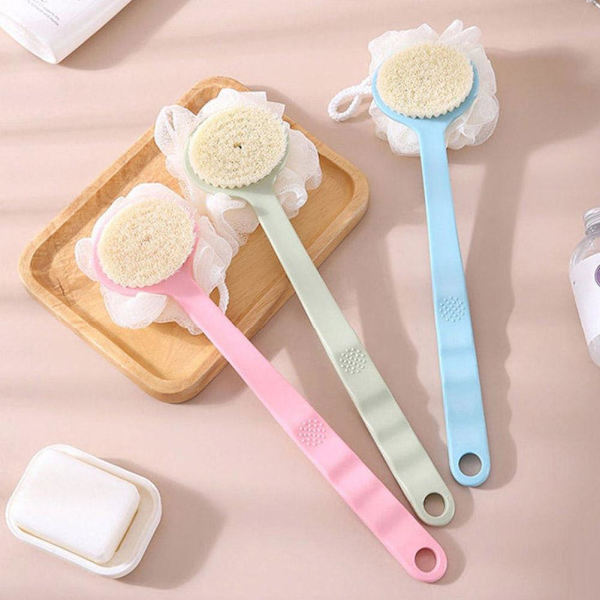 Långt badborste Ryggskrubbare för dusch Loofah Svamp Kroppsryggborstar pink 2 in 1